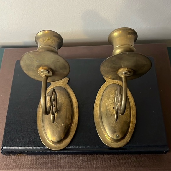 Vintage Solid Brass Scroll Design Pair of Taper Candle Wall Sconces - Picture 2 of 6